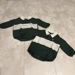 POLO ダークグリーン ホワイト ロンパース　2点セット　双子