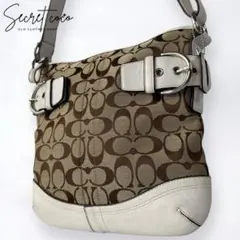 良品 COACH コーチ 2way ハンドバッグ ショルダーバッグ 茶 白