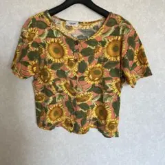 P-YELLOW ひまわり柄 ショート丈トップス