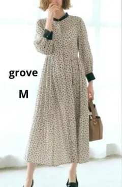 [美品] grove グローブ 小花柄 サイド プリーツ ワンピース Mサイズ