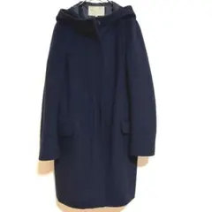【ユナイテッドアローズ】ウール カシミヤ フードロングコート ネイビー S