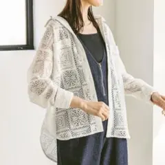 GLOBAL WORK レースシャツ長袖 アイボリー M