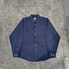 90s Eddie Bauer リネンシャツ ボタンダウン ネイビー 白タグ