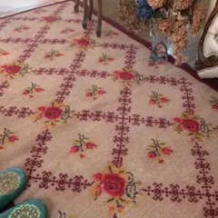 訳あり　超レア　トルコヴィンテージラグ　ローズ　206×113 薔薇　トルコラグ