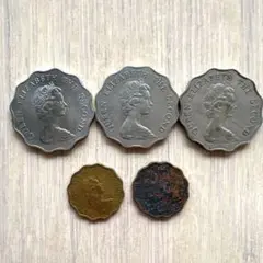 エリザベス2世と香港5ドル硬貨セット 外国古銭】英領香港5ドル硬貨10角形☆ティアラを被った