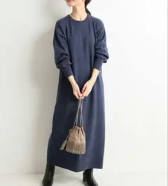 SLOBE IENA リブニットロングワンピース くすみブルー マキシ丈 ウール