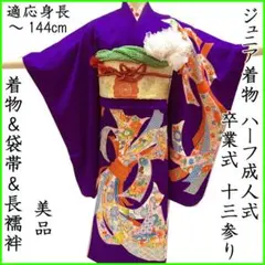 505aj75■ハーフ成人式 卒業式 十歳 女児 着物&袋帯 金駒刺繍■美品 505aj75□ハーフ成人式 卒業式 十歳 女児 着物&袋帯 金駒刺繍