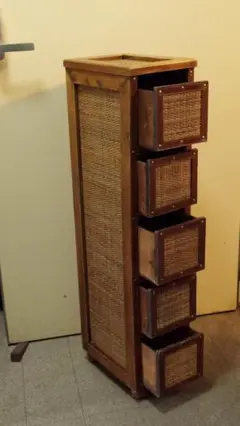 アジアン家具 ラタン×レザー×ウッド チェスト 引き出し