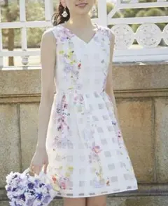 トッコクローゼット　花柄チェック Aラインワンピース