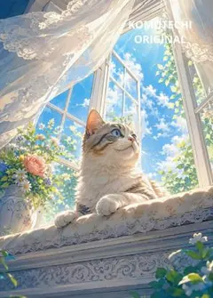 窓辺の猫　デジタルアート　2L判