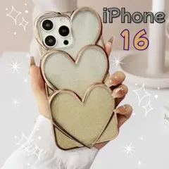 iPhone 16用 ハート型 グリッター ケース スマホケース イエロー