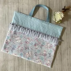 レッスンバッグ　通園通学　うさぎ柄　水色　ハンドメイド　キルティング