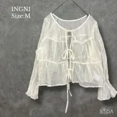 ♡イング INGNI【M】2WAYリボンブラウス アイボリー 7分袖 透け感