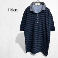 イッカ ポロシャツ ボーダー レイヤード 重ね着風 半袖 カジュアル L