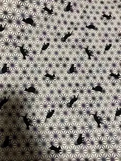 黒猫と幾何学模様の綿生地　シーチング