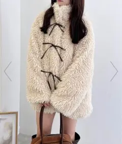 INGNI リボン取り外しスタンドボアブルゾン ベージュ