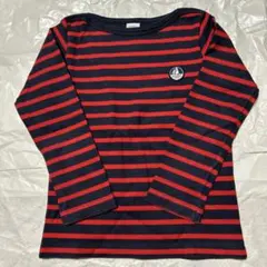 プチバトー 5ans110 ネイビーとレッドのストライプ長袖カットソー