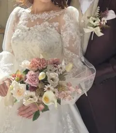 ウェディングブーケ ブートニア くすみピンク アーテフィッシャルフラワー