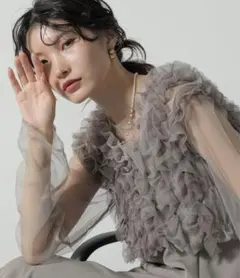 チュール ボリューム フリル ベスト シアー トップス ワンピース