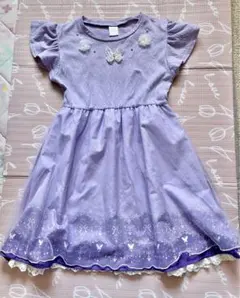 パープルフリルワンピース♪130女の子 レース 半袖