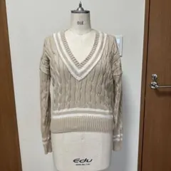 ローレン ラルフローレン ケーブルニット Vネック セーター ベージュ コットン