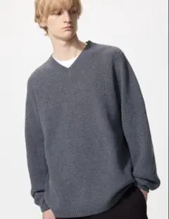 UNIQLO3DスフレヤーンVネックセーターXXLサイズダークグレー
