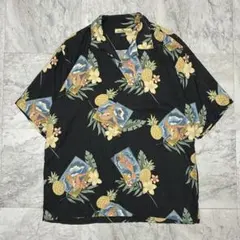 Tommy Bahama セクシー美女 シルク 半袖シャツ アロハ XL相当 黒のサムネイル