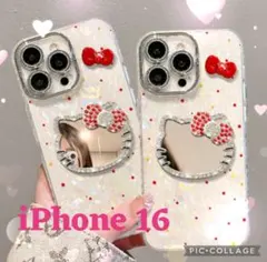 ミラー付きキティ風デコスマホケース iPhone ケース iPhone 16