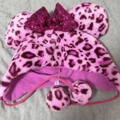ディズニー　ファンキャップ　ヒョウ柄　ピンク　隠れミッキー　ハートあり