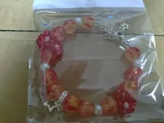 花　星　赤オレンジ ブレスレット