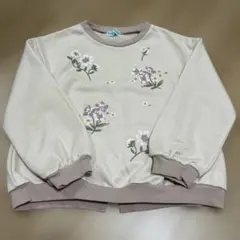 花柄刺繍 ベージュ トレーナー