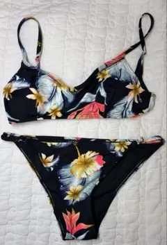 ROXY ビキニセット 花柄 ブラック S 水着 上下セット