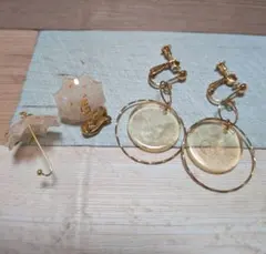 中古品　傘デザイン他イヤリング2点セット