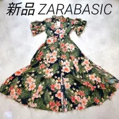 新品 ZARABASIC 花柄ワンピース マキシ丈ワンピース XS ボタニカル柄のサムネイル