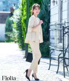 Flolia セレモニースーツ ペプラムジャケットパンツセット グレージュ M