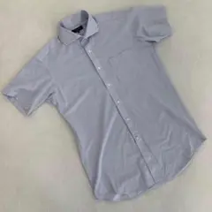 TAKA:Q スリムフィット 半袖シャツ ライトブルー チェック柄 XL