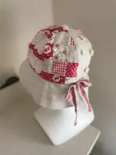 古着 リメイク 帽子 ハンドメイド 赤 パッチワーク