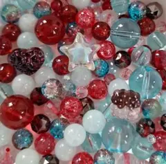 ガラスビーズ アクリルビーズ 水色 赤 おまけ ミックス まとめ売り