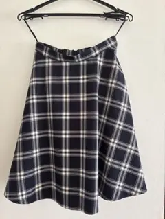 GLACIER Mサイズフレアスカート ネイビー チェック柄一部分ゴム入り