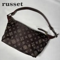 美品 ラシット ハンドバッグ ミニバッグ ワンハンドル 総柄 ナイロン ブラウン