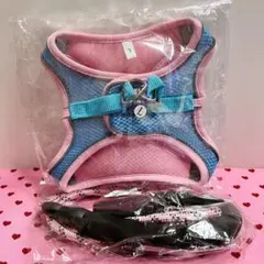 ★ペット★ハーネス&リードセット【Ｌ】ピンク×ブルー　メッシュ　通気性　犬猫