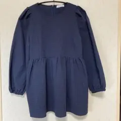 ネイビー ギンガムチェック 長袖チュニック