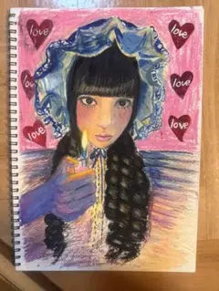 かわいいおんなのこ A4サイズ クレヨン画