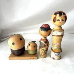 こけし　置物　富士　青島　3個　まとめ売り　少女　木製　日本製　どんぐり親子
