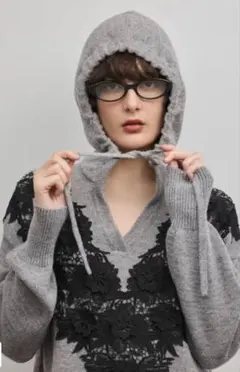 グレースコンチネンタル ケミカルレースニットワンピース グレー