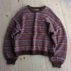 DOUBLE NAME まるちゃん着用 USED風柄ニットプルオーバー