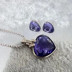 Swarovski ハート ネックレス ピアス 大粒 紫 美品 刻印あり