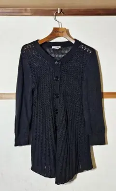 H&M ハイゲージ ロングカーディガン ブラック 透かし編み EUR36サイズ
