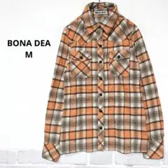 ボナデア M シャツ オレンジ×グレー チェック柄 ネル素材 起毛 J269