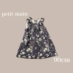 petit main 花柄ノースリーブワンピース 90cm ベビー服　ネイビー